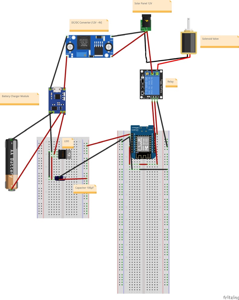 Schematic of circuit with solar power